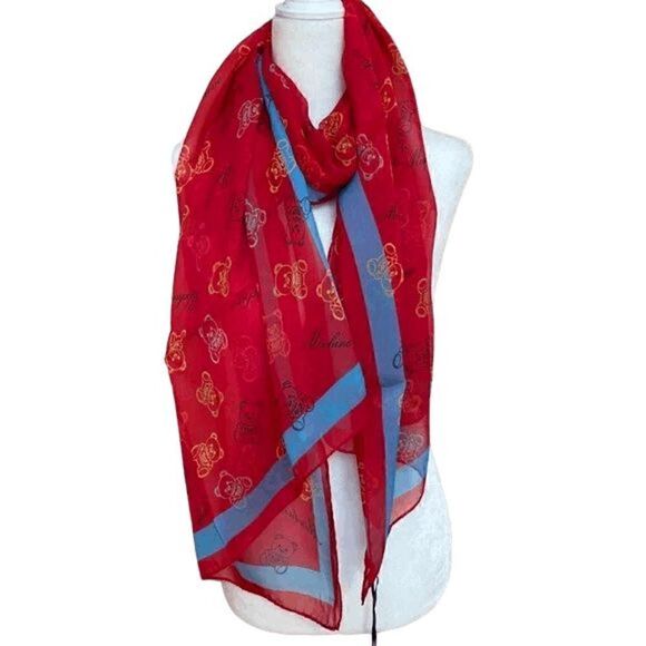 🐻 NWT MOSCHINO Iconic Teddy Bear Print Luxe Red Silk Scarf MSRP $245 - Picture 7 of 16